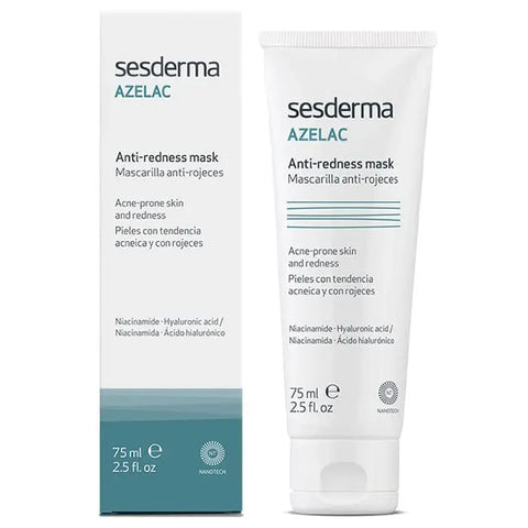 Sesderma Azelac Anti-Redness Mask 75ml in a jar, featuring soothing white cream for sensitive skin redness relief.
