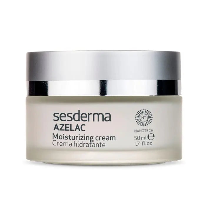 Sesderma Azelac moisturizing cream 50ml, with smooth texture and white color, displayed in a jar with packaging.