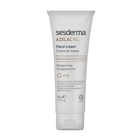 Sesderma Azelac Ru hand cream with SPF 30, 50ml, designed for depigmenting and protecting hands against sun damage.