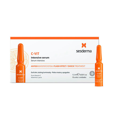 Sesderma C-Vit Serum Intensive 10 ampoules from Jag Couture London New York, featuring brightening vitamin C serum in glass ampoules.