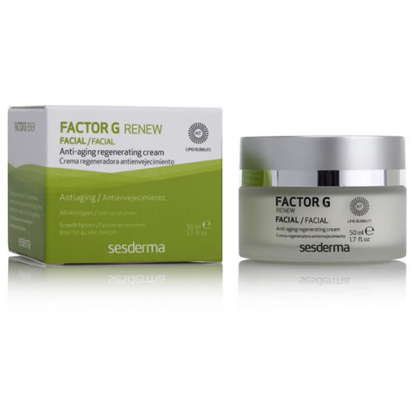 Sesderma Factor G Renew anti-aging regenerating cream in 50ml jar, designed for youthful skin rejuvenation.