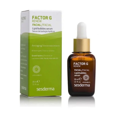 Sesderma Factor G Renew Facial Lipid Bubbles Serum in 30ml bottle, featuring a sleek packaging with the product label visible.