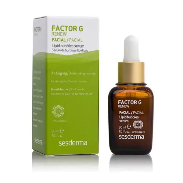 Sesderma Factor G Renew facial lipid bubbles serum in a 30ml bottle, displayed with a sleek design and clear label.