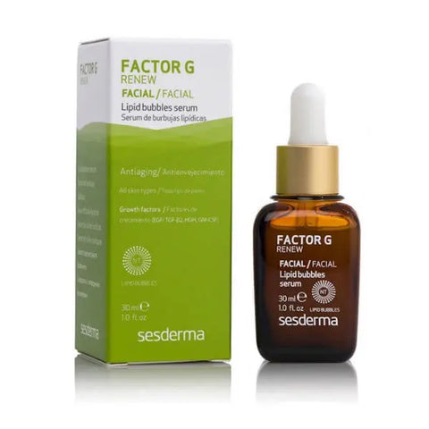 Sesderma Factor G Renew facial lipid bubbles serum in a 30ml bottle, displayed with a sleek design and clear label.