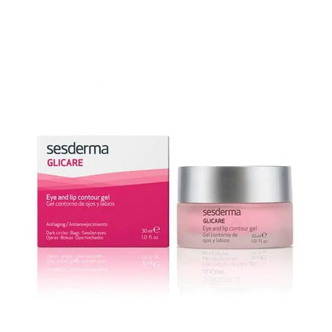 Sesderma Glicare Eye and Lip Contour Gel in 30ml jar, featuring clear gel formula for delicate skin around eyes and lips.