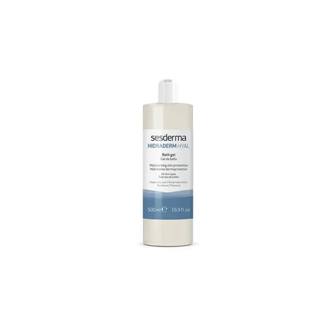 Sesderma Hidraderm Hyal Bath Gel 500ml from Jag Couture London-New York, showing a clear bottle of hydrating skincare gel.