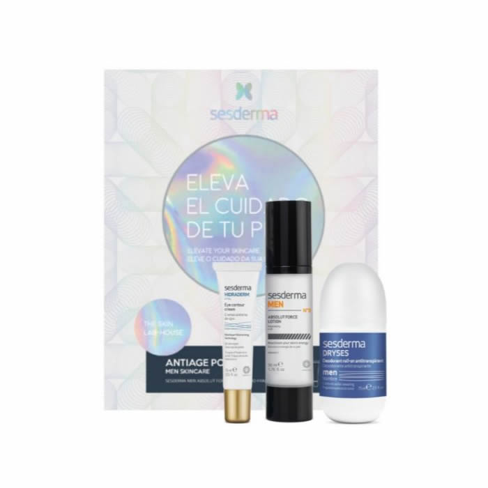 Sesderma Men anti-aging skincare set with three products, including creams and serums, displayed in a sleek packaging.