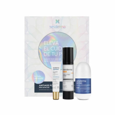 Sesderma Men anti-aging skincare set with three products, including creams and serums, displayed in a sleek packaging.
