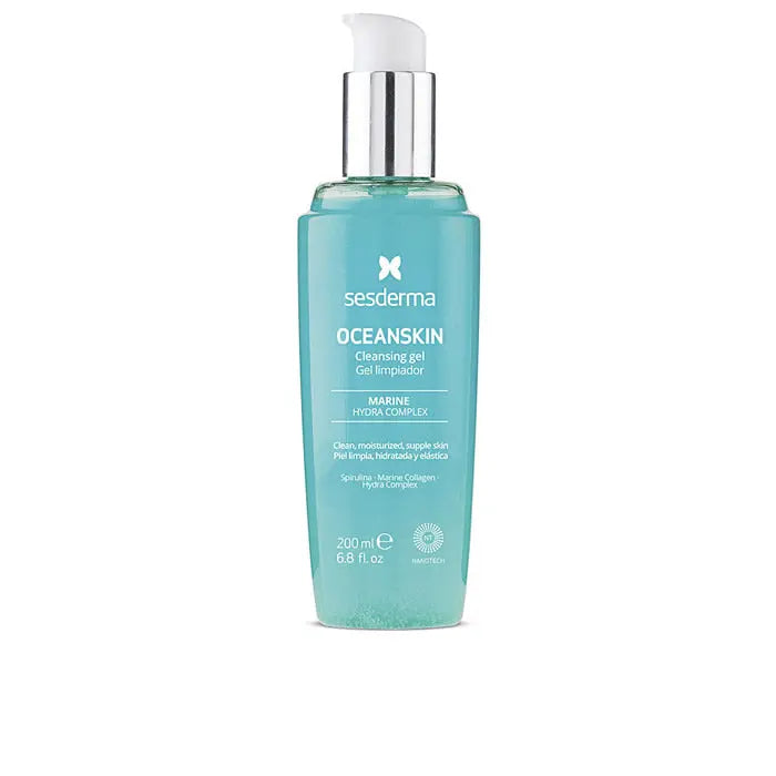Sesderma Oceanskin Cleansing Gel 200ml, a gentle facial cleanser with marine-inspired formula, in a clear plastic bottle.