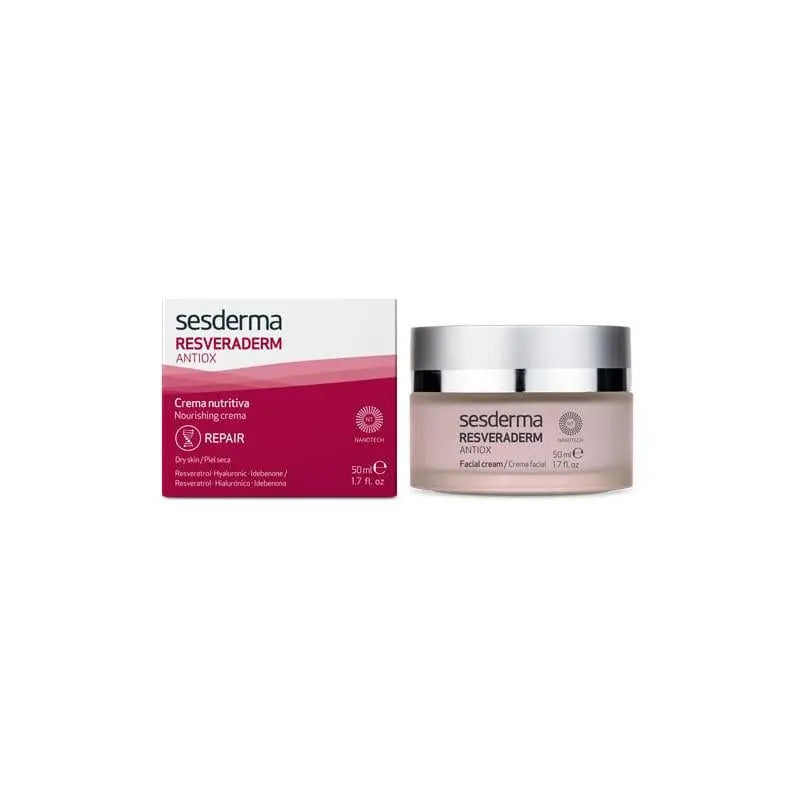 Sesderma Resveraderm Antiox Facial Cream in 50ml jar, moisturizing and antioxidant skincare by Jag Couture London New York.