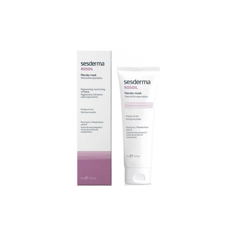 Sesderma Rosoil Repair Mask with Rose Hip in a 75ml jar, featuring a pink and white packaging, designed for nourishing skin.