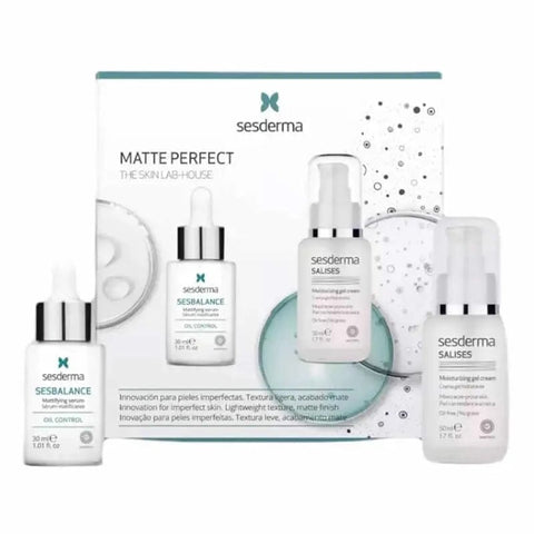 Set of two Sesderma Salises Mattifying Treatment 50ml bottles with sleek packaging, designed to control oil and reduce shine.
