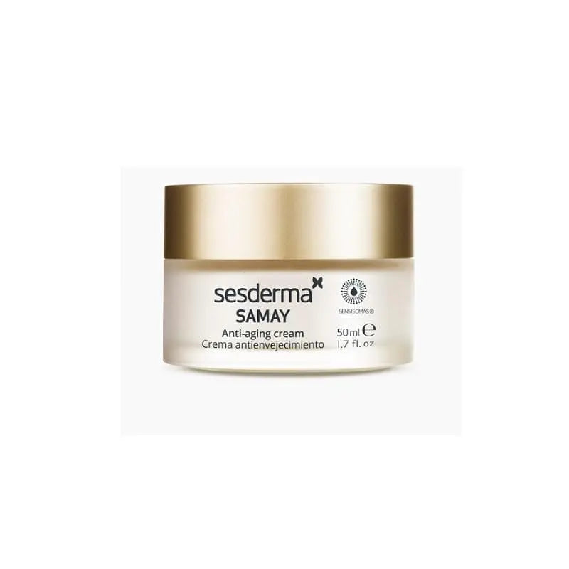 Sesderma Samay anti-aging cream for sensitive skin in a 50ml jar, designed for women, displayed with a clean, elegant background.