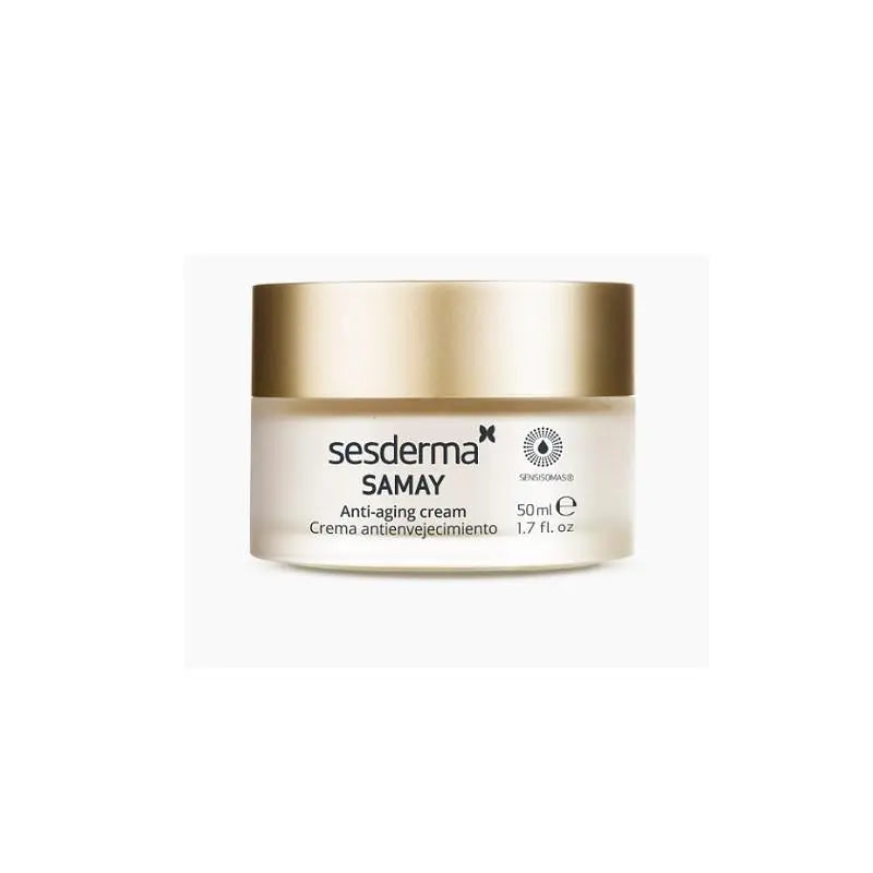 Sesderma Samay anti-aging cream for sensitive skin, 50ml, with a sleek jar, designed for women to nourish and protect delicate skin.