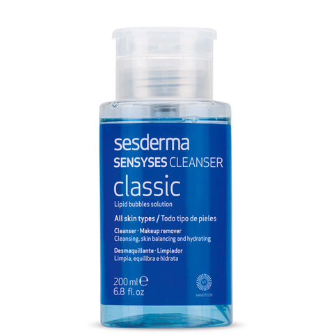 Sesderma Sensyses Cleanser Atopic, gentle skincare product for sensitive skin, displayed in a clean, minimalist bottle.