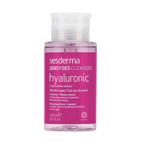 Sesderma Sensyses Cleanser with Hyaluronic acid, a 200ml makeup remover and facial cleanser, shown in a sleek bottle.