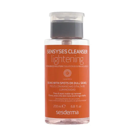 Sesderma Sensyses Lightening Make-Up Remover cleanser in 200ml bottle, designed for gentle skin cleansing and brightening.
