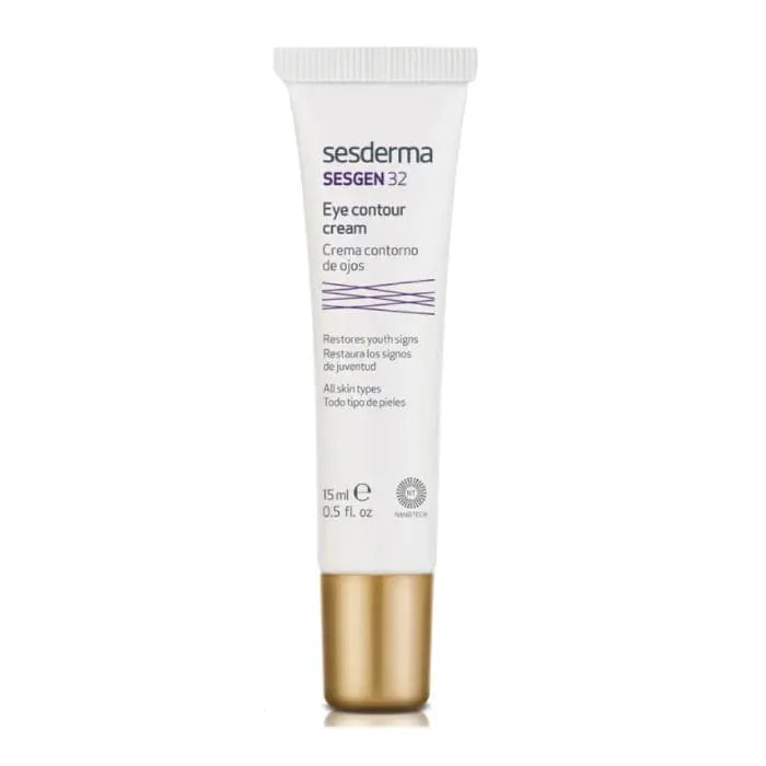 Sesderma Sesgen 32 Eye Contour Cream in 15ml jar, featuring sleek packaging and applicator for eye area skincare.