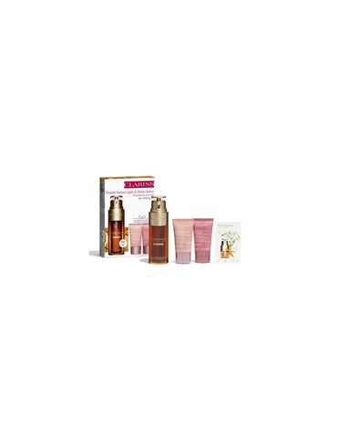 Set of Clarins Double Serum Light 50ml, Night, and Multi-Intensive 15ml samples by Jag Couture London New York.