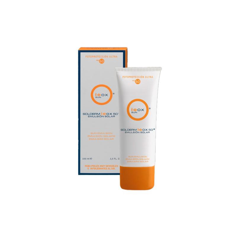 Jag Couture London New York Solderm Ioox Emulsion 50+ in 100ml bottle, skincare product with emulsifying properties.