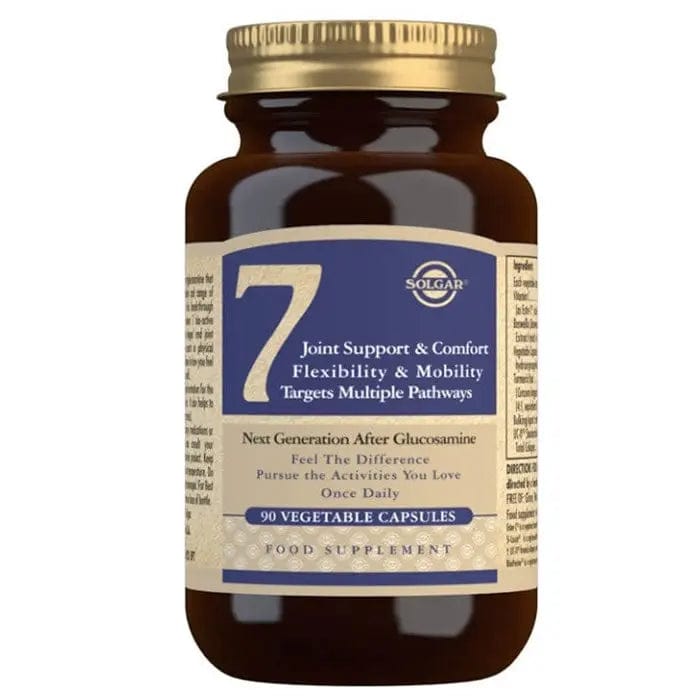 Solgar 7 Joint Support & Comfort capsules in a bottle, designed to promote joint health and flexibility.