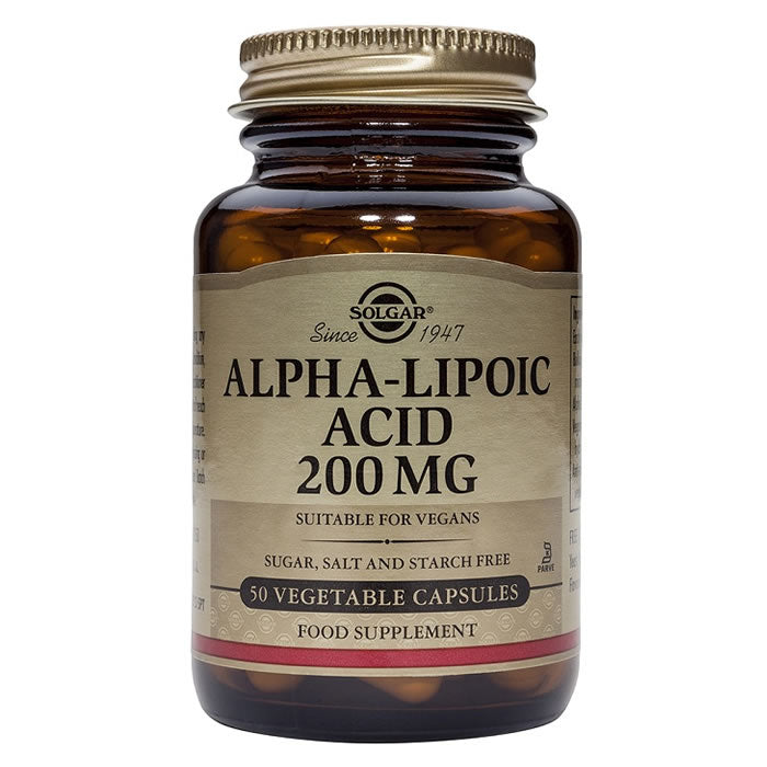 Jag Couture London New York Solgar Alpha-Lipoic Acid 200mg 50 capsules bottle on a clean white background