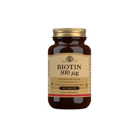 Solgar Biotin 300 µg tablets in a pack of 100, dietary supplement for healthy hair and nails by Jag Couture London New York