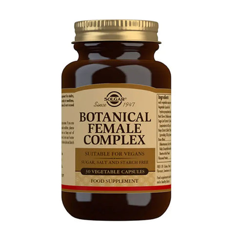 Solgar Botanical Female Complex 30 capsules, dietary supplement for women's health, with natural herbal ingredients.