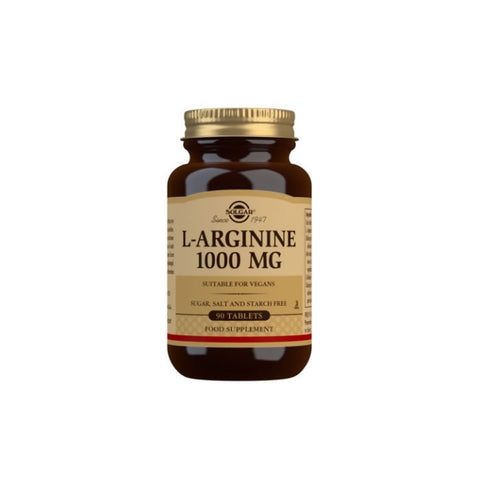 Solgar L-Arginine 1000 mg tablets in a pack of 90, dietary supplement by Jag Couture London New York, showing the bottle and label.