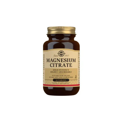 Solgar Magnesium Citrate 60 tablets, dietary supplement in bottle, with label showing brand Jag Couture London - New York.