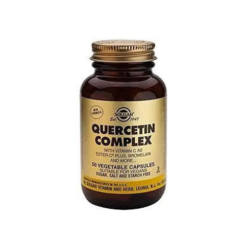 Solgar Quercitina Complex capsules in a bottle, dietary supplement by Jag Couture London New York, 50 capsules.