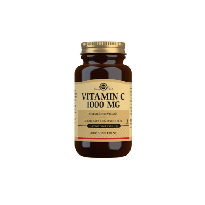 Jag Couture London New York Solgar Vitamin C 1000 mg vegetable capsules pack of 250, showing the supplement bottle and capsules.