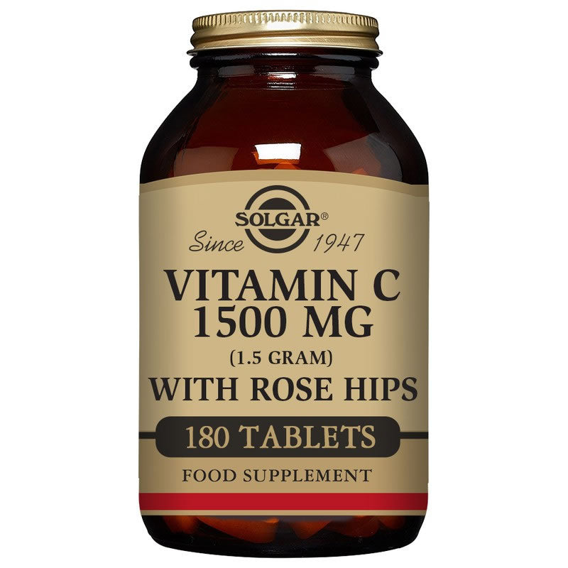 Jag Couture London-New York Solgar Vitamin C 1500mg 180 tablets, dietary supplement with orange flavor and tablet packaging.