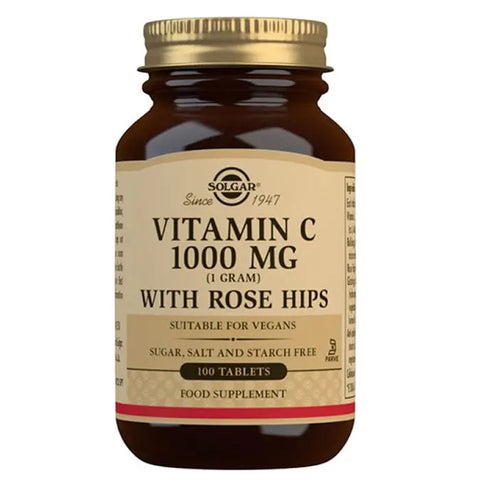 Solgar Vitamin C 1g tablets with rose hip, dietary supplement in a bottle, by Jag Couture London - New York.