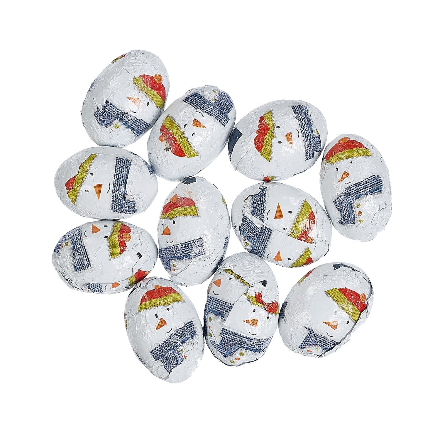 Solid milk chocolate balls in snowman design foil from Jag Couture London New York, with festive winter holiday packaging.