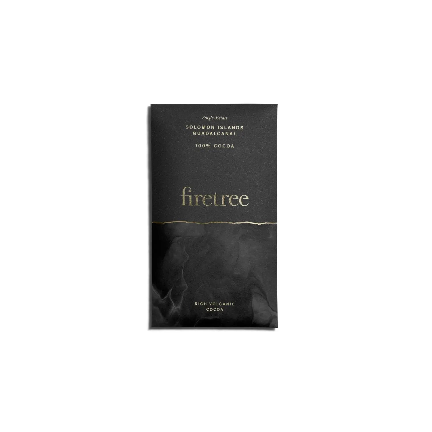 Jag Couture London New York Solomon Islands Guadalcanal 100% rich volcanic dark chocolate bar, wrapped in gold foil with branding.