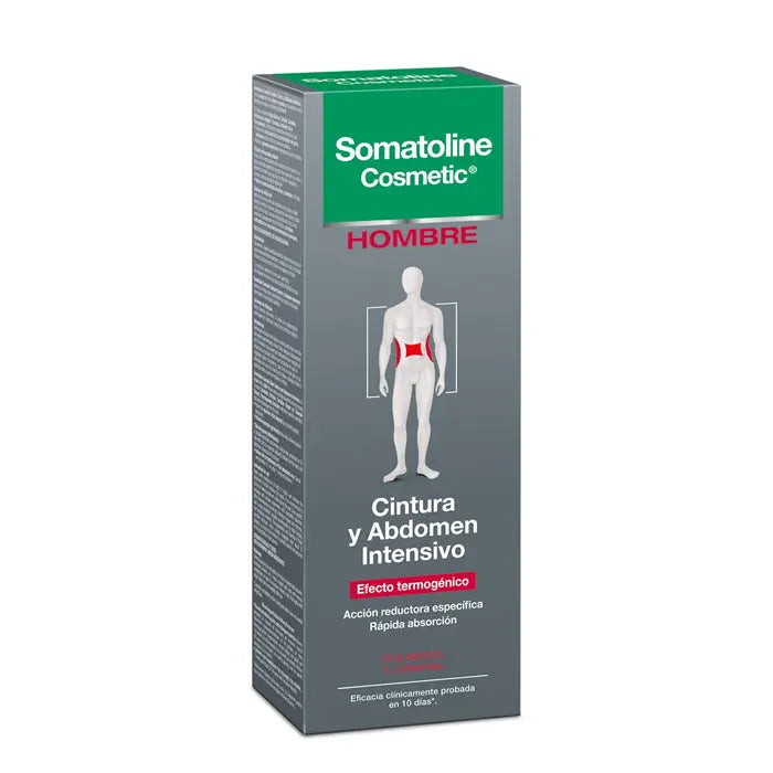 Somatoline Cosmetic Men waist and abdomen thermogenic gel in 250ml jar, designed for targeted slimming and firming.