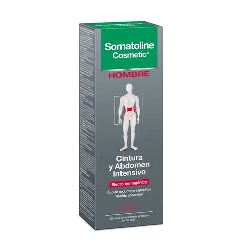 Somatoline Cosmetic Men waist and abdomen thermogenic gel in 250ml jar, designed for targeted slimming and firming.