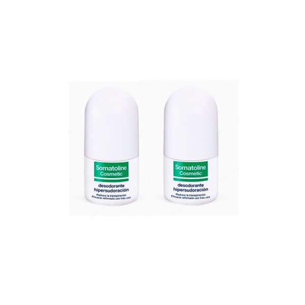 Jag Couture London New York Somatoline Cosmetic Hyper Perspiration Roll-On Deodorant pack with two 40ml bottles on a plain background.