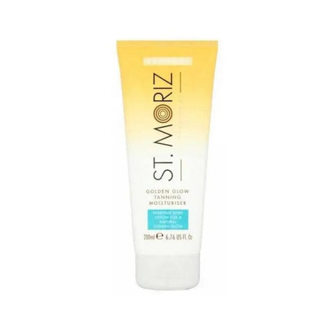 Jag Couture London New York St. Moriz Golden Glow Tanning Moisturiser 200ml jar with golden label and pump dispenser.