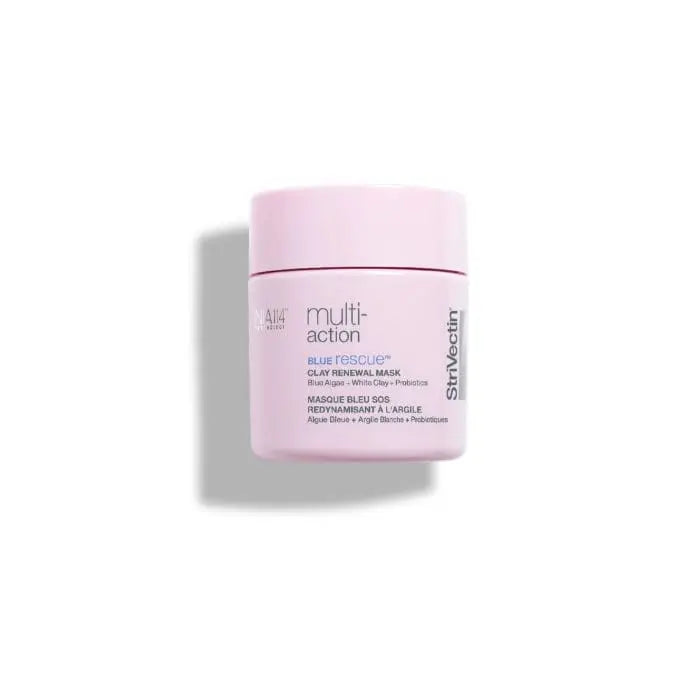 Strivectin Multiaction Blue Rescue Clay Renewal Mask 94g with blue clay and natural ingredients, in a sleek jar.