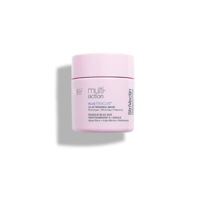 Jag Couture London blue rescue clay renewal mask by Strivectin, 94g, with a smooth clay texture in a sleek jar.