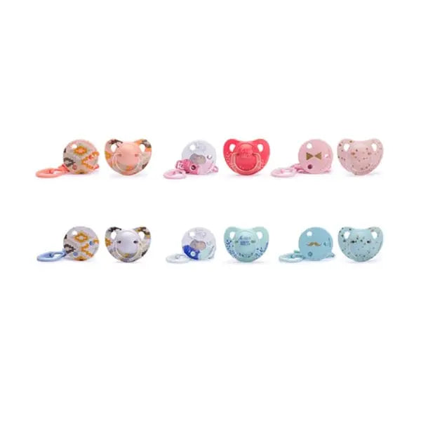 Suavinex 6-month anatomical pacifier with round latex shield and clip, designed for infants, by Jag Couture London New York.