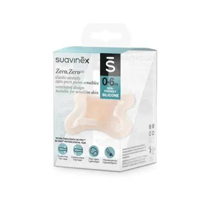 Suavinex Zero Zero Physio baby soother for 0-6 months, with a soft silicone nipple and ergonomic shield, by Jag Couture London New York