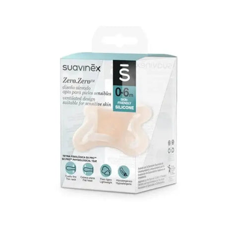 Suavinex Zero Zero Physio baby soother for 0-6 months with soft silicone nipple and ergonomic shield, designed for infant comfort.