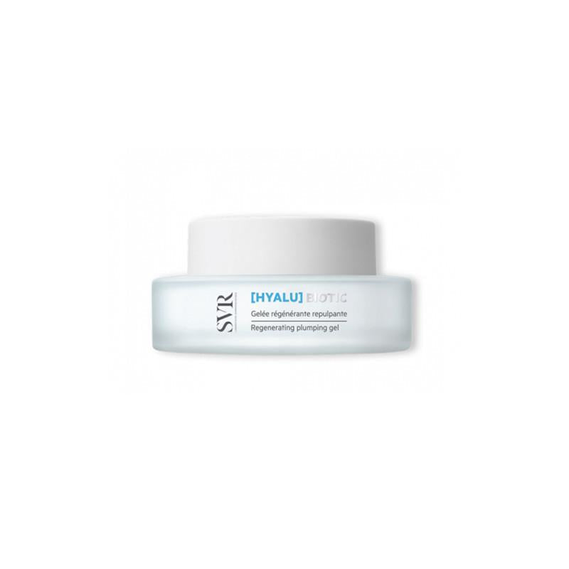 Jag Couture London New York Svr Biotic Hyalu Regenerating Plumping Gel 50ml, clear gel in a sleek jar with a white lid.
