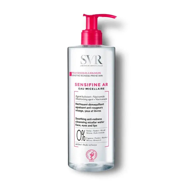Svr Sensifine Ar Eau Micellaire 400ml bottle with label, gentle skincare product by Jag Couture London New York