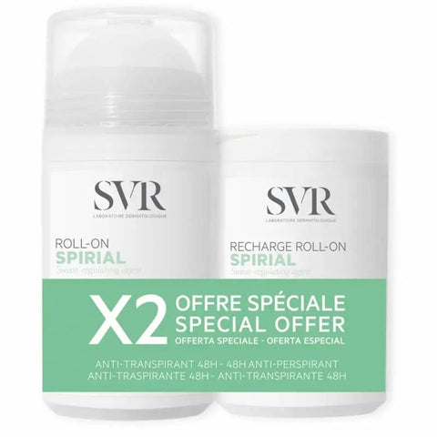 Jag Couture London - New York Svr Spirial 48H anti-perspirant roll-on with 50ml refill, shown in a sleek bottle and refill pack.