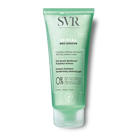 SVR Spirial gel deodorant in 200ml bottle by Jag Couture London New York, featuring a sleek container with a pump dispenser.