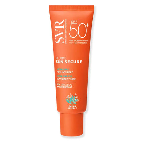 Jag Couture London New York SVR Sun Secure Fluide SPF50+ 50ml sunscreen, lightweight and protective skincare product.
